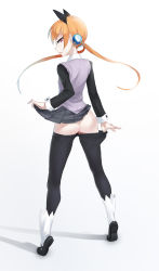 Rule 34 | 1girl, alisa southerncross, animal ears, ass, black pantyhose, cat ears, clothes lift, clothes pull, from behind, full body, highres, jiffic, keroro gunsou, legs, long hair, looking back, mary janes, no panties, orange hair, pantyhose, pantyhose pull, pleated skirt, pulling own clothes, red eyes, shoes, skirt, skirt lift, solo, tiptoes, white background, wrist cuffs