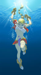 Rule 34 | 1girl, absurdres, air bubble, blonde hair, blue eyes, boots, bouncing breasts, breasts, breath, bubble, chrono (series), chrono cross, dagger, diving, female focus, freediving, full body, funtarunta, gloves, highres, holding breath, jacket, kid (chrono cross), knife, legs, long hair, medium breasts, midriff, miniskirt, multi-tied hair, no bra, ponytail, skirt, smile, solo, swimming, tank top, thighs, underboob, underwater, weapon, wet, wet clothes