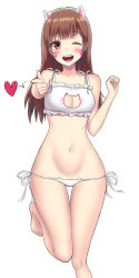Rule 34 | 1girl, 1nilla&#039;, ;d, animal ears, bare shoulders, barefoot, blush, blush stickers, bra, breasts, brown eyes, brown hair, cat cutout, cat ear panties, cat ears, cat lingerie, cleavage, cleavage cutout, clothing cutout, collarbone, cowboy shot, d.va (overwatch), facepaint, facial mark, fake animal ears, fingernails, frilled bra, frills, groin, hands up, heart, highres, index finger raised, leg up, long hair, medium breasts, meme attire, navel, one eye closed, open mouth, overwatch, overwatch 1, panties, pointing, pointing at viewer, side-tie panties, simple background, smile, solo, spoken heart, standing, standing on one leg, stomach, teeth, thigh gap, toenails, toes, tongue, underwear, underwear only, whisker markings, white background, white bra, white panties, wide hips