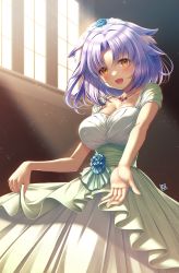 Rule 34 | 1girl, :d, absurdres, animal ear fluff, animal ears, bare arms, blush, breasts, bridal veil, cat ears, cat girl, cat tail, cinnamon (nekopara), cleavage, collarbone, commentary request, dress, flower, gloves, green dress, hair flower, hair ornament, highres, indoors, jewelry, kamishiro mai (capti-no), large breasts, long hair, looking at viewer, medium hair, necklace, nekopara, open mouth, outstretched arm, purple hair, reaching, reaching towards viewer, skirt hold, smile, solo, tail, underbust, veil, wedding dress, white dress, yellow eyes