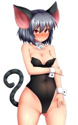 Rule 34 | 1girl, animal ears, blush, breasts, cameltoe, choker, collarbone, covered navel, full-face blush, grey hair, highres, jewelry, leotard, looking at viewer, mouse ears, mouse tail, nazrin, nontraditional playboy bunny, pendant, peso (cheese company), playboy bunny, red eyes, solo, tail, touhou, wrist cuffs
