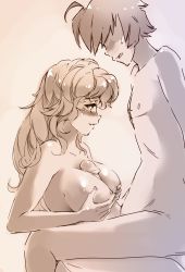 Rule 34 | 10s, 1boy, 1girl, ahoge, blind, blonde hair, blush, grabbing another&#039;s breast, breasts squeezed together, breasts, completely nude, couple, faceless, faceless male, grabbing, hetero, katawa shoujo, large breasts, long hair, nakai hisao, nipples, nude, paizuri, penis, rtil, satou lilly, sitting, smile, uncensored