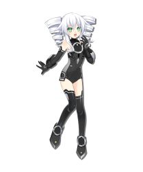 Rule 34 | &gt;:), 1girl, :d, alpha transparency, artist request, bare shoulders, black footwear, black gloves, black leotard, black sister, black thighhighs, boots, choujigen game neptune sisters vs sisters, dot nose, drill hair, drop shadow, elbow gloves, full body, gloves, green eyes, hand up, highres, leotard, long hair, looking at viewer, neptune (series), official art, open mouth, sidelocks, simple background, smile, solo, standing, standing on one leg, tachi-e, thigh boots, thighhighs, transparent background, twin drills, uni (neptunia), v-shaped eyebrows, white hair