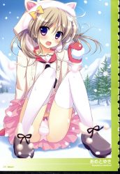 Rule 34 | 1boy, absurdres, ameto yuki, animal ears, ass, blush, bow, brown hair, bulge, cat boy, cat ears, crossdressing, gloves, highres, hood, male focus, mountain, open mouth, outdoors, panties, purple eyes, shoes, short twintails, skirt, sky, snow, snowball, solo, thighhighs, trap, tree, twintails, underwear, upskirt, waai!