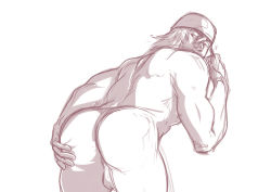 Rule 34 | 1boy, ass, booty electric, final fantasy, gloves, hat, presenting, male focus, nude, sketch, snow villiers, solo, tagme, testicles