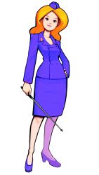 Rule 34 | 1girl, advance wars, blonde hair, contrapposto, full body, garrison cap, hand on own hip, hat, high heels, jacket, long hair, looking at viewer, military, military uniform, mole, mole under eye, nell (advance wars), nintendo, no socks, official art, pointer, pumps, purple footwear, purple jacket, purple skirt, shoes, simple background, skirt, smile, solo, standing, tagme, uniform, white background