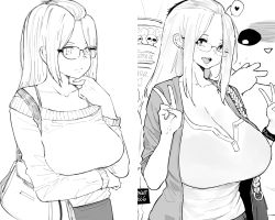 Rule 34 | 1girl, before and after, breasts, cleavage, curvy, growth, highres, huge breasts, inne sulistya robin, large breasts, norman maggot, original, third-party edit, weight gain