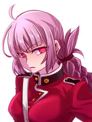 Rule 34 | 1girl, braid, breasts, fate/grand order, fate (series), florence nightingale (fate), folded ponytail, large breasts, long hair, mijinko (83nabe), military, military uniform, parted lips, pink eyes, pink hair, simple background, solo, uniform, white background