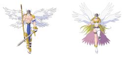 Rule 34 | angel, angel boy, angel girl, angemon, angewomon, belt, digimon, digimon (creature), highres, long hair, mask, wings