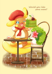 Rule 34 | ;d, aimi (aimia492), alolan form, alolan raichu, beret, blue eyes, blush, brick floor, cake, chair, commentary request, creatures (company), cup, drink, drinking straw, english text, flower, food, game freak, gen 4 pokemon, gen 7 pokemon, green eyes, hat, holding, holding tray, ice cream, legendary pokemon, looking at viewer, mint, mythical pokemon, neckerchief, nintendo, no humans, one eye closed, open mouth, pink flower, pokemon, pokemon (creature), profile, red headwear, red neckerchief, shaymin, shaymin (land), simple background, sitting, smile, table, tray, whipped cream, yellow background