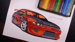Rule 34 | 2023, art tools in frame, car, colored pencil (medium), commentary, english commentary, highres, luka milic, making-of available, marker (medium), motor vehicle, need for speed, need for speed: most wanted (2005), no humans, photo (medium), pontiac, pontiac gto, signature, spoiler (automobile), sports car, traditional media, vehicle focus, white background