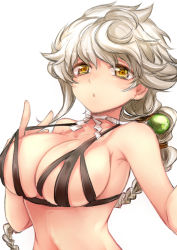 Rule 34 | 10s, 1girl, alternate costume, bikini, braid, breasts, choker, covered erect nipples, kantai collection, large breasts, long hair, looking at viewer, open mouth, simple background, single braid, solo, swimsuit, tobi (one), unryuu (kancolle), upper body, white background, yellow eyes