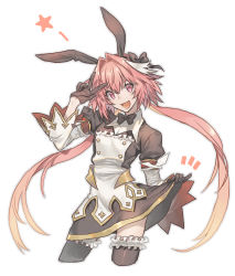 Rule 34 | 1boy, :d, animal ears, astolfo (fate), astolfo (saber) (fate), astolfo (saber) (third ascension) (fate), black bow, black dress, black gloves, black hairband, black neckwear, black thighhighs, bow, crossdressing, detached sleeves, dress, fate/apocrypha, fate (series), floating hair, gloves, hair between eyes, hair bow, hair intakes, hairband, highres, long hair, long sleeves, male focus, none (kameko227), open mouth, pink eyes, pink hair, rabbit ears, short dress, skirt hold, smile, solo, thighhighs, twintails, very long hair, white sleeves, zettai ryouiki