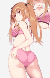Rule 34 | :3, :p, absurdres, ass, black bow, blush, bow, bra, breasts, brown hair, bushinofuji, finger to mouth, girls&#039; frontline, hair between eyes, hair bow, hair ornament, hairclip, highres, long hair, looking at viewer, multiple views, panties, pink bra, pink panties, red eyes, scar, scar across eye, scar on face, smile, tongue, tongue out, twintails, ump9 (girls&#039; frontline), underwear