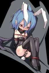 Rule 34 | 1girl, anal, anal tail, animal ears, arms behind back, ball gag, bat wings, bdsm, blue hair, blush, bondage, bound, bound ankles, breast bondage, breasts, butt plug, censored, collar, crotchless, demon girl, fake tail, fang, female focus, gag, gagged, high heels, kemonomimi mode, leotard, no headwear, nose blush, noya makoto, object insertion, playboy bunny, pussy, rabbit ears, rabbit tail, red eyes, remilia scarlet, rope, scared, sex toy, shoes, short hair, sitting, sketch, slave, solo, tail, thighhighs, touhou, trembling, wiffle gag, wings