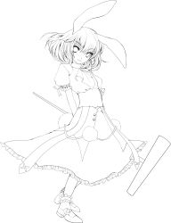 Rule 34 | 1girl, absurdres, animal ears, atoshi, bad id, bad pixiv id, female focus, full body, greyscale, highres, inaba tewi, kine, mallet, monochrome, rabbit ears, short hair, simple background, solo, touhou, white background