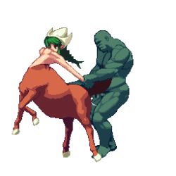Rule 34 | 1boy, 1girl, animated, animated gif, breasts, censored, centaur, colored skin, doggystyle, green skin, hetero, lowres, monster, monster girl, ogre, orc, penis, sex, sex from behind, taur, tobihime inter breed, tougenkyo momo, vaginal