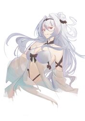 Rule 34 | 1girl, absurdres, azur lane, black ribbon, breasts, cleavage, commission, highres, large breasts, long hair, looking at viewer, natozaki, navel, purple eyes, ribbon, second-party source, siren (azur lane), arbiter the empress iii (azur lane), sleeveless, solo