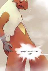 Rule 34 | 1other, 2007, arms at sides, blaziken, blonde hair, body fur, boke-chan, brown background, claws, closed eyes, convenient censoring, cowboy shot, creatures (company), english text, closed eyes, game freak, gen 3 pokemon, happy new year, long hair, new year, nintendo, notice lines, open mouth, other focus, pokemon, pokemon (creature), red fur, simple background, solo, standing, steam, steam censor, two-tone fur, u u, yellow fur