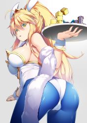 Rule 34 | 1girl, ahoge, animal ears, arata, arched back, artoria pendragon (all), artoria pendragon (fate), artoria pendragon (swimsuit ruler) (fate), ass, back, bare shoulders, blonde hair, blue pantyhose, braid, breasts, fake animal ears, fate/grand order, fate (series), feather boa, french braid, gradient background, green eyes, grey background, highleg, highleg leotard, highres, large breasts, leotard, long hair, looking back, open mouth, pantyhose, playboy bunny, poker chip, ponytail, rabbit ears, rabbit tail, sideboob, simple background, solo, tail, thigh gap, thigh strap, thighs, white leotard, wrist cuffs