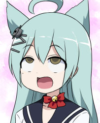 Rule 34 | 1girl, :d, ahegao, ahoge, akashi (azur lane), azur lane, bell, neck bell, bow, brown eyes, choker, commentary request, green hair, hair flaps, long hair, looking up, open mouth, ribbon choker, smile, solo, super masara, super masara ahegao