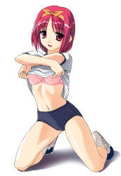 Rule 34 | 1girl, blush, breasts, gym uniform, hairband, highres, kamigishi akari, red eyes, red hair, short hair, small breasts, smile, socks, solo, to heart, to heart (series), underwear