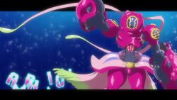 1girl amphimon android animated anime_screenshot armor bubble digimon digimon_ghost_game full_armor gynoid highres looking_at_viewer mecha_girl mechanical_arms ok_sign robot_girl tentacles thumbs_up toei_animation underwater video