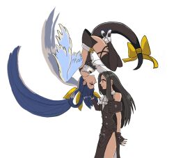 Rule 34 | 1girl, 1other, black hair, blue hair, dizzy (guilty gear), guilty gear, guilty gear strive, guilty gear xrd, highres, looking at another, moontears, red eyes, smile, testament (guilty gear), thighhighs, twintails, wings