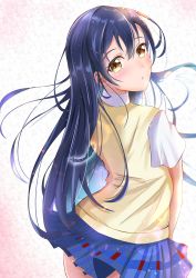 Rule 34 | 1girl, absurdres, blue hair, feathers, highres, looking at viewer, love live!, okahara (sgvz3735), solo, sonoda umi, yellow eyes