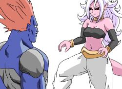Rule 34 | 1boy, 1girl, ahegao, android 13, android 21, animated, bouncing breasts, breasts, colored skin, defeat, dragon ball, dragon ball fighterz, dragonball z, earrings, hetero, jewelry, long hair, looking at another, majin android 21, muscular, orange hair, pink skin, punching, ryona, short hair, simple background, tagme, video, white background, white hair