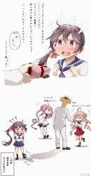 Rule 34 | &gt; &lt;, 10s, 1boy, 3girls, ^ ^, admiral (kancolle), ahoge, akebono (kancolle), bell, blush, blush stickers, braid, brown hair, closed eyes, comic, dress, closed eyes, flower, full-face blush, gift, glasses, hair bell, hair bun, hair flower, hair ornament, heart, heart hair, highres, jingle bell, kantai collection, long hair, makigumo (kancolle), meme, multiple girls, nenohi (kancolle), pink eyes, pink hair, sailor dress, school uniform, serafuku, side ponytail, single hair bun, sleeves past wrists, steam, t-head admiral, tanaka kusao, they had lots of sex afterwards (meme), translation request, very long hair, white day