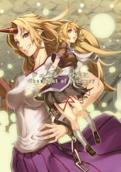 Rule 34 | 2girls, arm warmers, bad id, bad pixiv id, blonde hair, breasts, chain, cover, female focus, grin, hand on own hip, hands on own hips, horns, hoshiguma yuugi, long hair, medium breasts, mizuhashi parsee, multiple girls, open mouth, pointy ears, red eyes, scarf, scottie (phantom2), short hair, short sleeves, single horn, smile, touhou