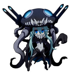 Rule 34 | 10s, 1girl, abyssal ship, blue eyes, bodysuit, cannon, cape, gloves, glowing, glowing eyes, hat, kantai collection, long hair, n (ruff), navel, open mouth, silver hair, solo, standing, teeth, weapon, white background, wo-class aircraft carrier
