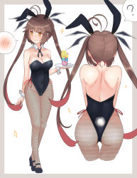 Rule 34 | 1girl, alternate costume, animal ears, antenna hair, black footwear, black leotard, breasts, brown hair, cla (finesoda), collarbone, commentary, fake animal ears, fishnet pantyhose, fishnets, girls&#039; frontline, highres, leotard, long hair, m14 (girls&#039; frontline), multicolored hair, multiple views, pantyhose, playboy bunny, rabbit ears, rabbit tail, red hair, tail, twintails, two-tone hair, wrist cuffs, yellow eyes