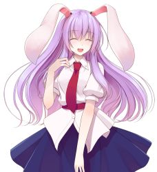 Rule 34 | 1girl, animal ears, closed eyes, crote, female focus, highres, long hair, necktie, open mouth, pink hair, puffy sleeves, rabbit ears, red necktie, reisen udongein inaba, short sleeves, solo, standing, touhou, transparent background, very long hair