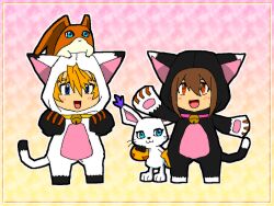 Rule 34 | animal ears, cat, cat ears, digimon, gloves, happy, patamon, smile, tail, tailmon, takaishi takeru, wings, yagami hikari
