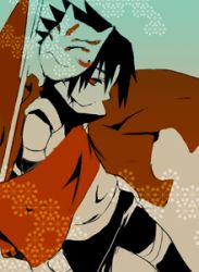 Rule 34 | 1boy, anbu, artist request, black eyes, black hair, gradient background, lowres, male focus, naruto, naruto (series), partially colored, solo, uchiha sasuke