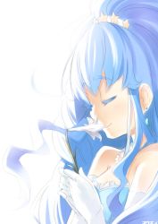 Rule 34 | 10s, 1girl, bare shoulders, blue hair, crown, dress, elbow gloves, closed eyes, flower, gloves, hairband, happinesscharge precure!, long hair, magical girl, precure, shirayuki hime, smile, yuuzii