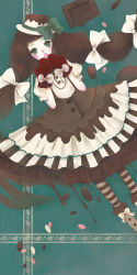Rule 34 | 1girl, bad id, bad pixiv id, blush, bow, chocolate, dress, green eyes, hat, long hair, looking at viewer, md5 mismatch, mittens, open mouth, original, pantyhose, shindog, solo, striped clothes, striped legwear, striped pantyhose, twintails, very long hair