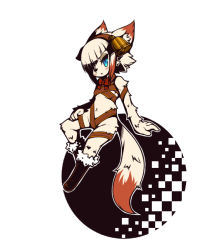 1girl blue_eyes boots female_focus fox furry furry_female omunikin original short_hair solo white_hair