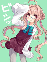 Rule 34 | 10s, 1girl, ahoge, glasses, kantai collection, long hair, long sleeves, looking at viewer, makigumo (kancolle), nagasioo, pantyhose, salute, smile, solo