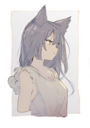 Rule 34 | 1girl, absurdres, animal ears, bare shoulders, breasts, brooch, brown eyes, cropped torso, from side, grey hair, hair between eyes, highres, imaizumi kagerou, jewelry, long hair, medium breasts, onion (onion and pi-natto), profile, sketch, sleeveless, solo, touhou, upper body, wolf ears