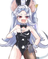 Rule 34 | 1girl, alternate costume, animal ears, blue archive, bow, breasts, ear tag, fake animal ears, hair bow, happy, highres, kurosaki kousuke, leotard, long hair, looking at viewer, mouse (animal), mouse ears, nezusuke (blue archive), open mouth, playboy bunny, red eyes, saya (blue archive), single leg pantyhose, small breasts, very long hair
