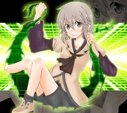 Rule 34 | androgynous, boots, bow, gender request, holding, houlen yabusame, len&#039;en, short hair, short hair with long locks, shorts, grey eyes, silver hair, sitting, smile, solo, ximsol182, yaya-9 (ximsol), zoom layer