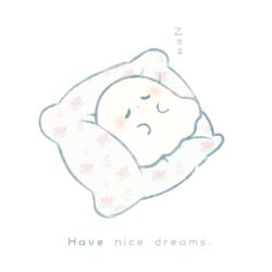 Rule 34 | ayu (mog), blush, closed eyes, closed mouth, commentary, dot mouth, floral print, full body, ghost, lying, no humans, on back, on pillow, original, pillow, print pillow, simple background, sleeping, solo, translation request, white background, zzz