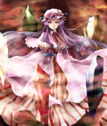 Rule 34 | 1girl, bad id, bad pixiv id, beckoning, bow, capelet, crystal, female focus, foreshortening, hair bow, hat, long hair, multiple hair bows, outstretched hand, patchouli knowledge, purple eyes, purple hair, ribbon, robe, solo, striped, touhou, very long hair, vetina, wind