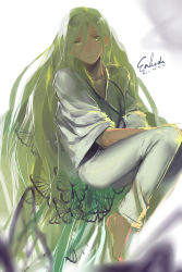 Rule 34 | 1boy, absurdres, androgynous, bad id, bad pixiv id, bug, butterfly, dated, enkidu (fate), fate/strange fake, fate (series), green eyes, green hair, highres, bug, long hair, male focus, matching hair/eyes, robe, rrr (627470487), rrr (reason), signature, solo