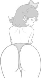 Rule 34 | 1girl, ass, breasts, crown, earrings, flower earrings, from behind, grin, highres, jewelry, lipstick, looking at viewer, looking back, makeup, mario (series), nintendo, princess daisy, reptileye, short hair, smile, solo, super mario bros. 1, super mario land, thigh gap, thighs, thong, tomboy, topless
