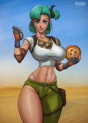 Rule 34 | 1girl, breasts, bulma, derushy, dragon ball, highres, large breasts, looking at viewer, solo