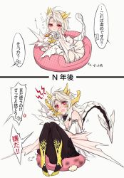 Rule 34 | age progression, albino, comic, doll, drag-on dragoon, drag-on dragoon 3, dragon girl, dress, gender request, genderswap, mikhail (drag-on dragoon), multiple views, pantyhose, personification, red eyes, shinzui (fantasysky7), translated, white background